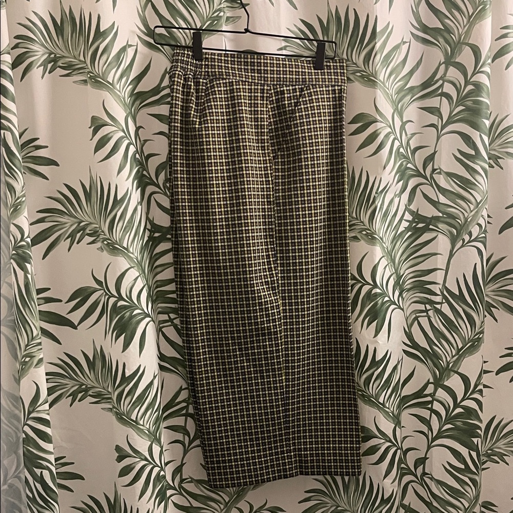 Charter Club Tan and Black Plaid Trousers with Yellow Accent